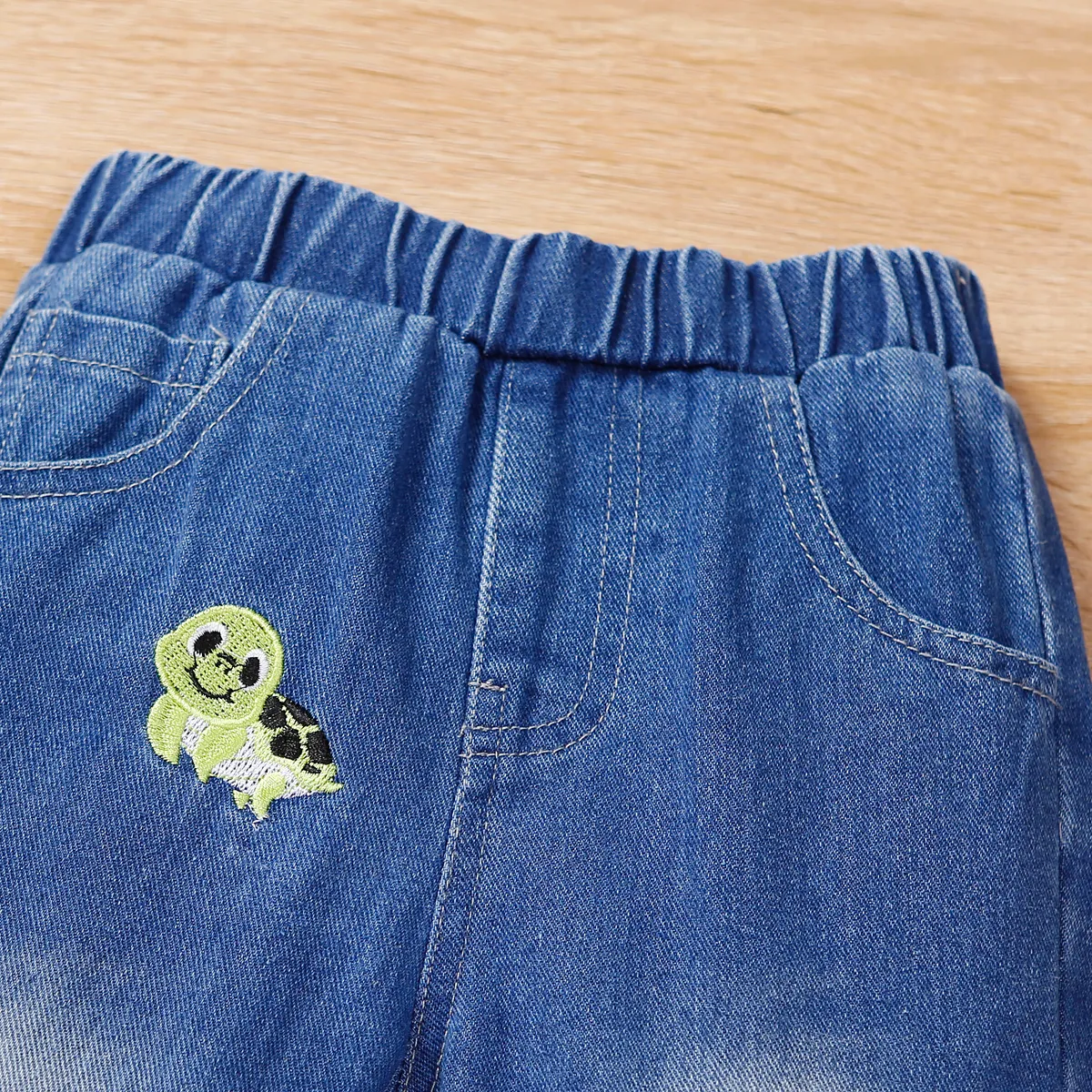 Toddler Boy Sea Animal Embroidered Jeans   Blue image 3