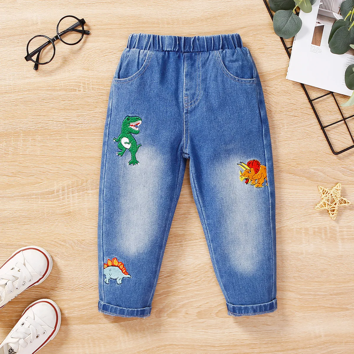 Toddler Boy Dinosaur Embroidered Jeans   image 1