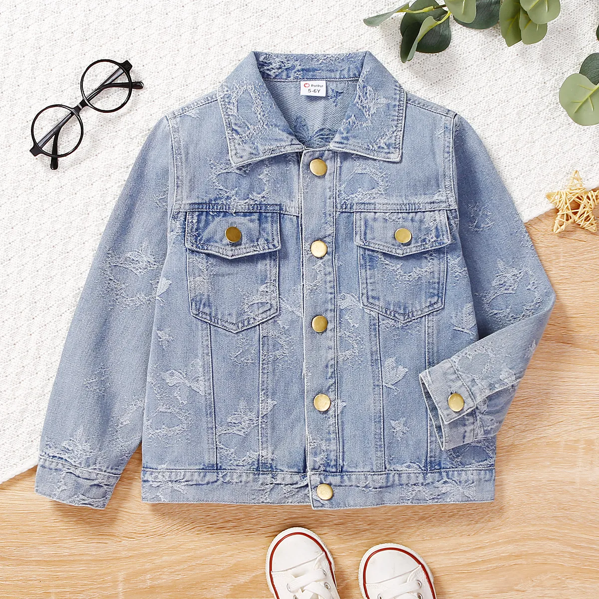 

Kid Girl Allover Floral Print Denim Jacket