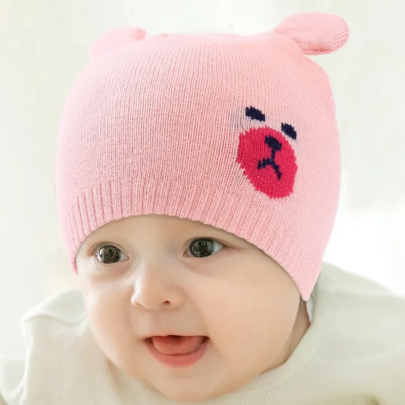 Baby Bear Design Knitted Beanie Hat Pink big image 1