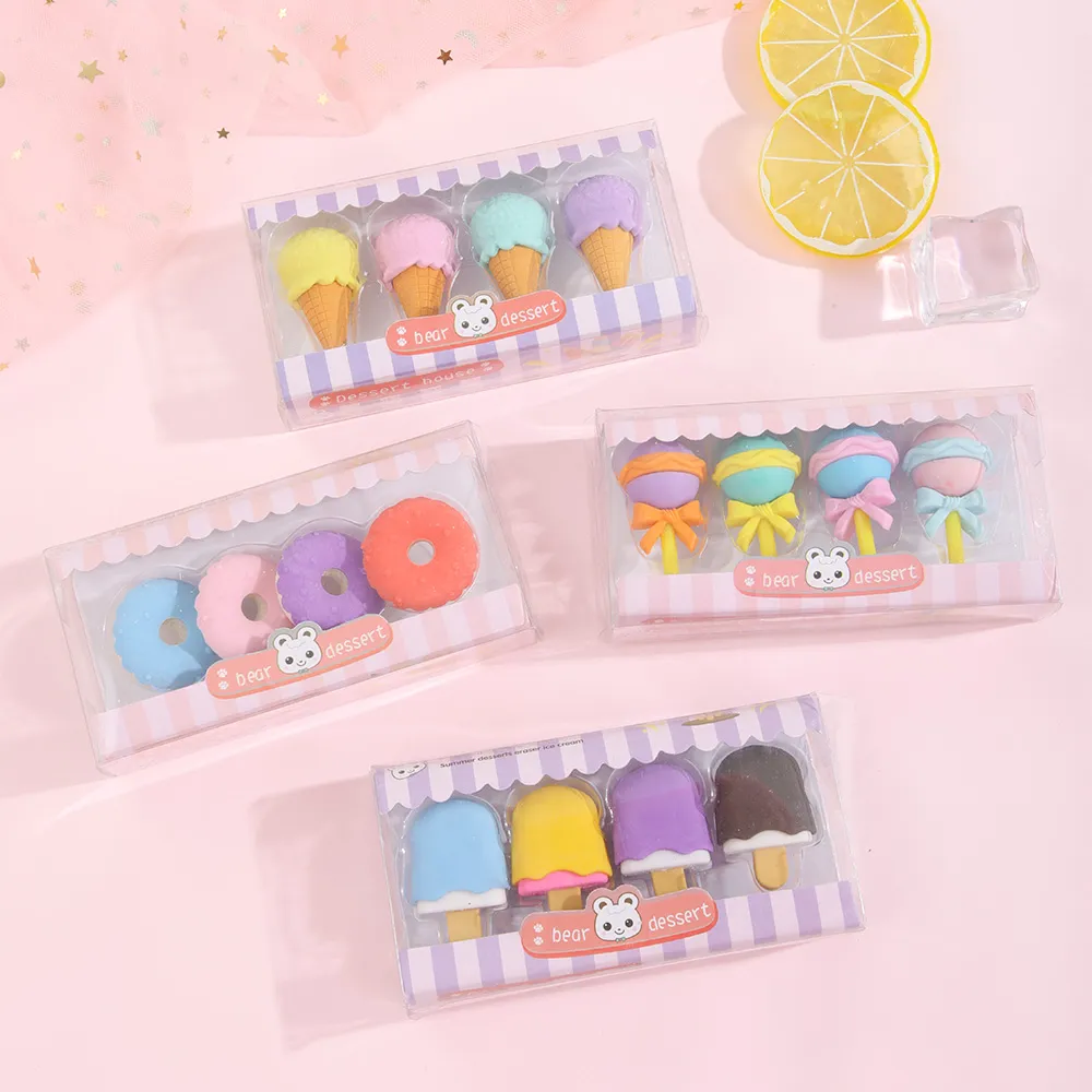 Food Erasers Cute 3D Donut Dessert Erasers Toy Gifts Set for Kids Classroom Rewards Student Stationery Supply Light Pink image 2