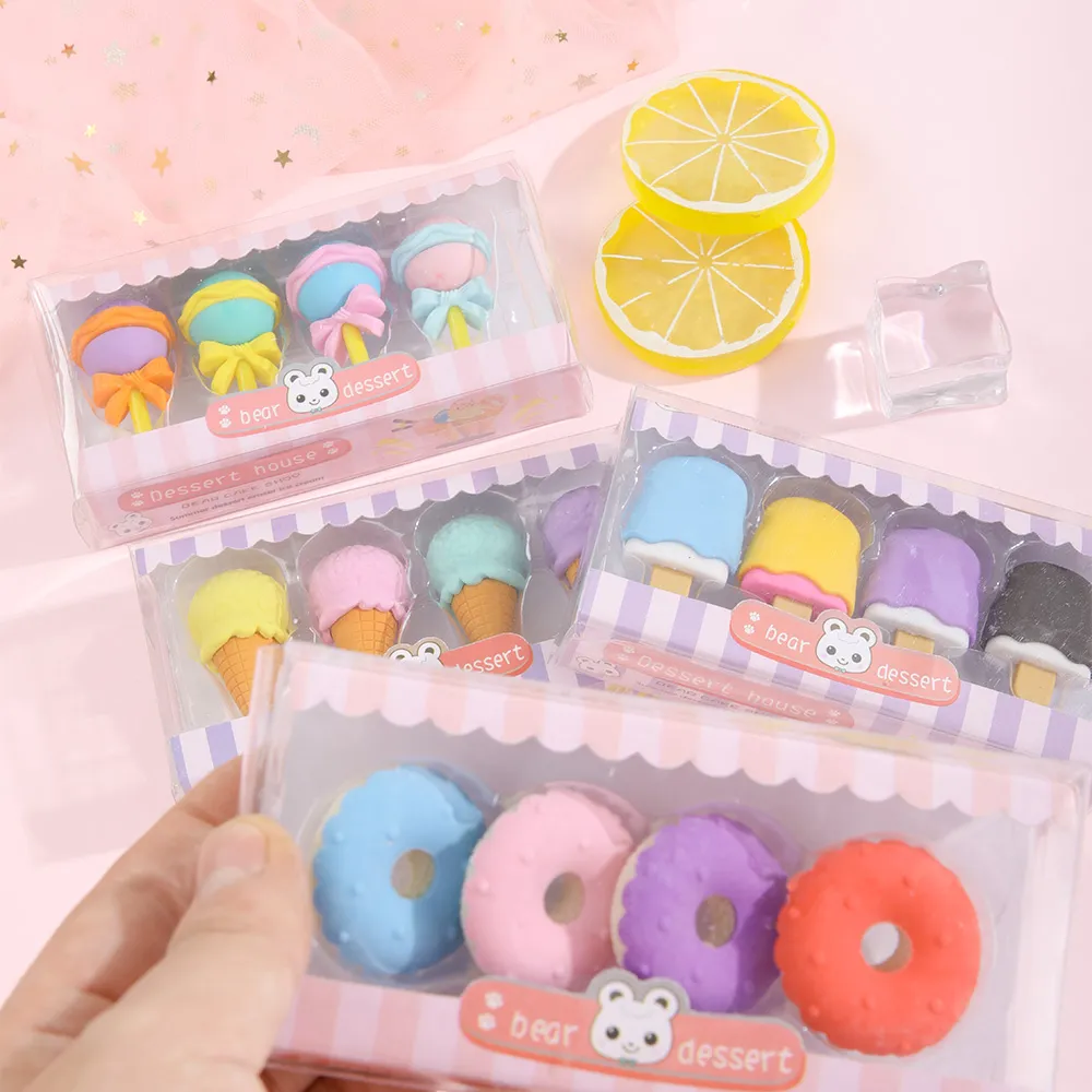 Food Erasers Cute 3D Donut Dessert Erasers Toy Gifts Set for Kids Classroom Rewards Student Stationery Supply Light Pink image 3