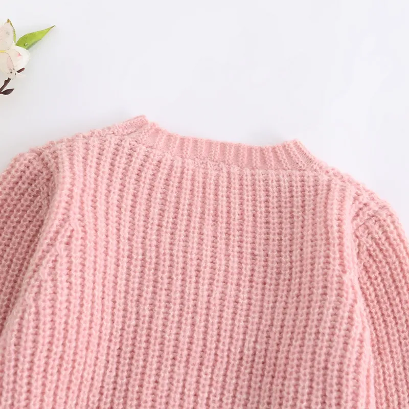 Toddler Girl Button Design Waffle Knit Sweater Cardigan Pink big image 1