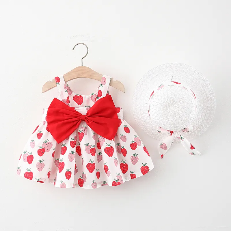 2件 嬰兒 立體造型 士多啤梨 甜美 無袖 連衣裙