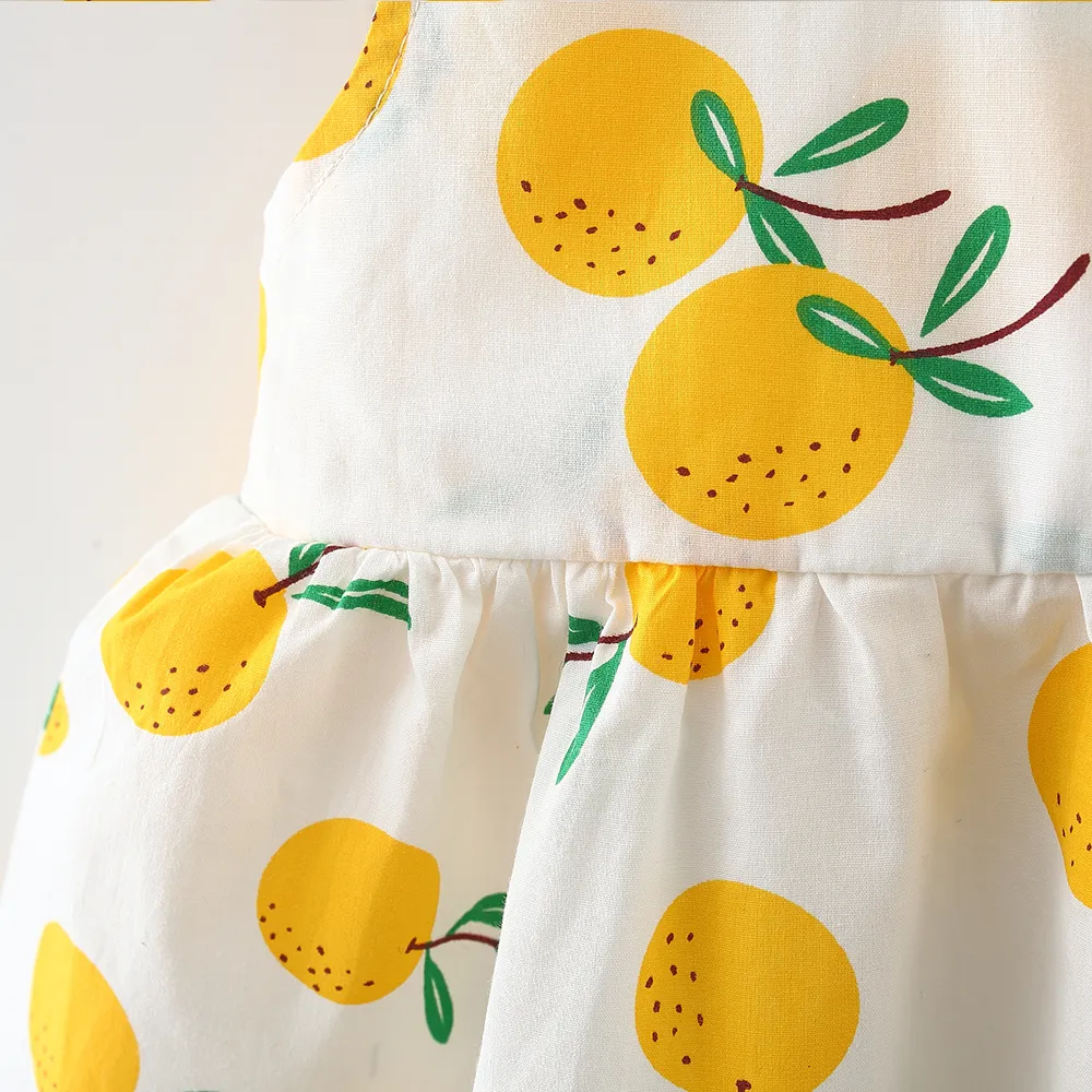 100% Cotton 2pcs Baby Girl All Over Red Strawberry Print Sleeveless Bowknot Dress with Hat Set Yellow big image 1
