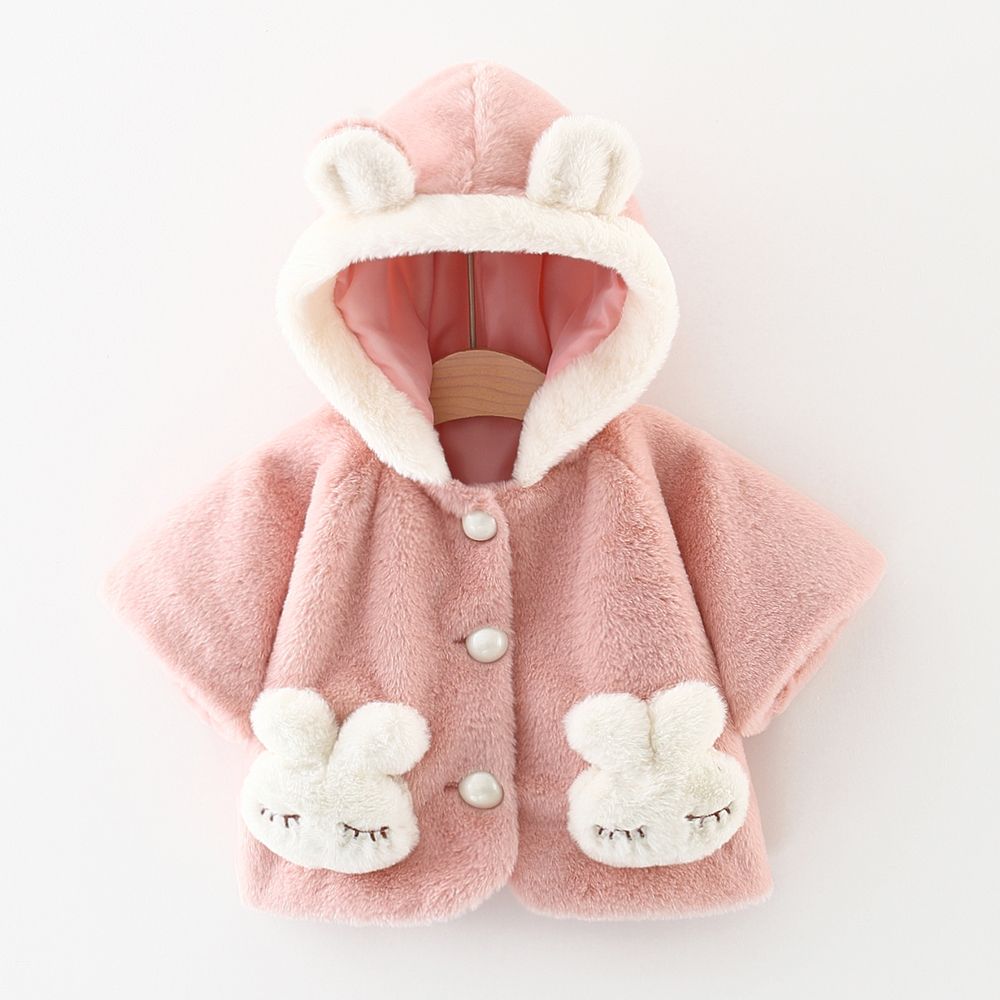 Baby Girl Rabbit Ear Hooded Half-sleeve Thermal Fuzzy Coat
