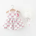 2pcs Baby Girl Bow Front Pretty Rabbit Print Tank Dress & Hat Set  image 2