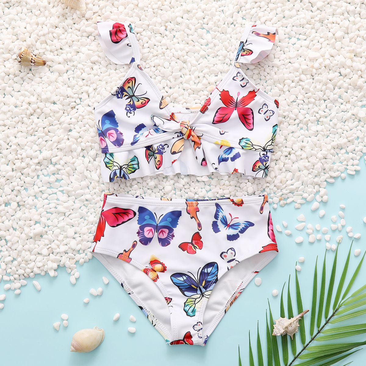 

2pcs Toddler Girl Sweet Butterfly Print Swimsuit