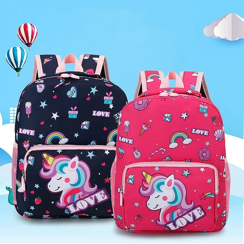 Kids Unicorn Rainbow Print Backpack Children Square School Bag Travel Bag