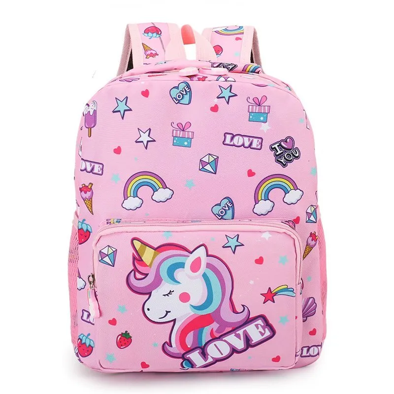 Kids Unicorn Rainbow Print Backpack Children Square School Bag Travel Bag Rosado big image 1