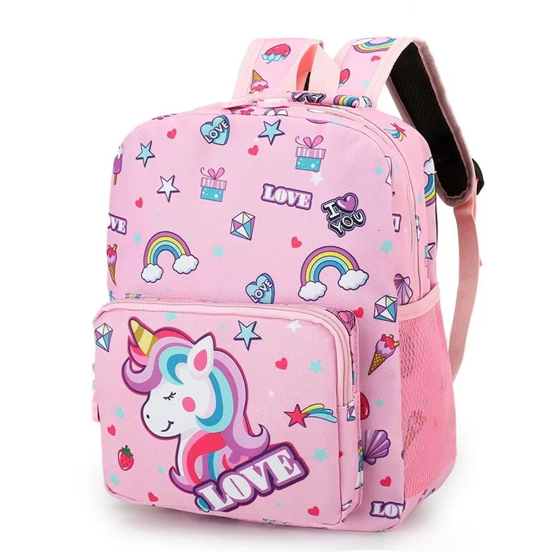 Kids Unicorn Rainbow Print Backpack Children Square School Bag Travel Bag Rosado big image 1