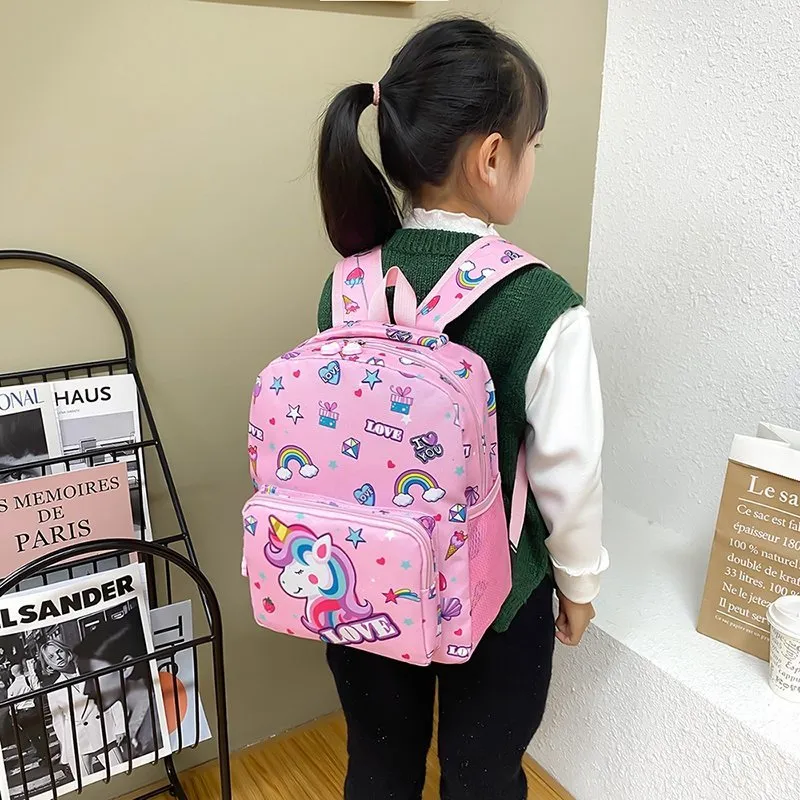 Kids Unicorn Rainbow Print Backpack Children Square School Bag Travel Bag Pink big image 1