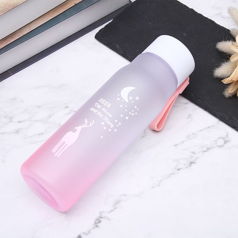 Fantasy Elk Gradient Color Frosted Space Cup With Rope Outdoor Portable Water Cup Cute Plastic Water Bottle With Drop Resistance (The Printing Pattern