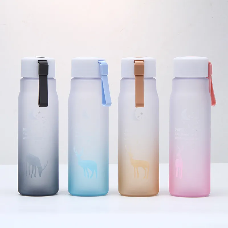 

Fantasy elk gradient color frosted space cup with rope outdoor portable water cup cute plastic water bottle with drop resistance (The printing pattern is random)