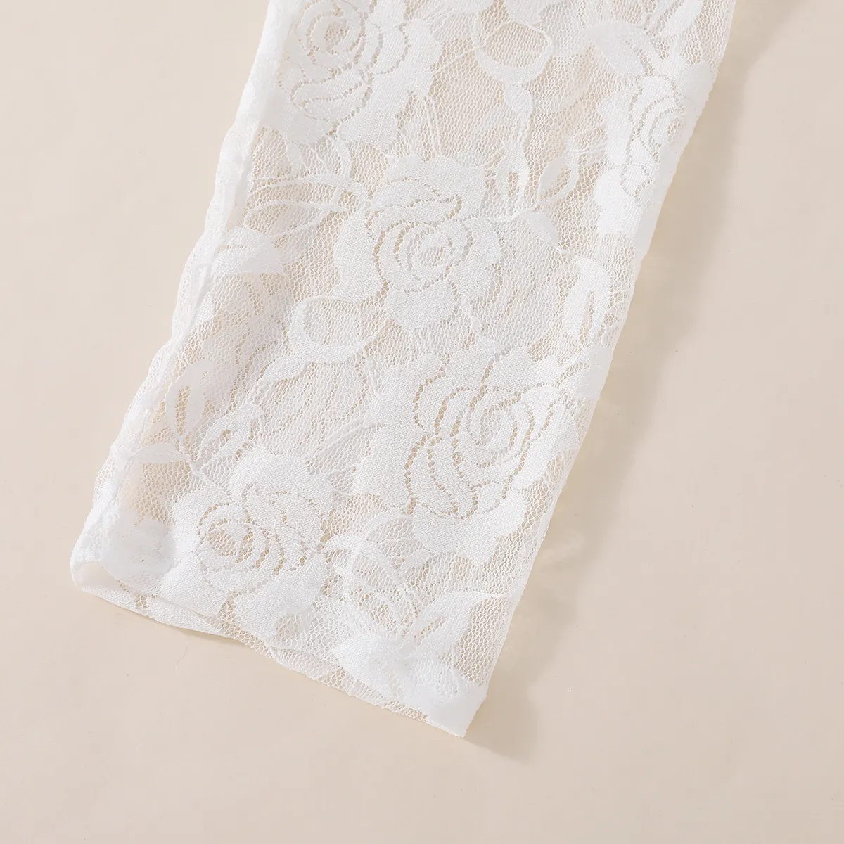 Kid Girl Floral Lace Design Solid Color Capri Leggings White image 5