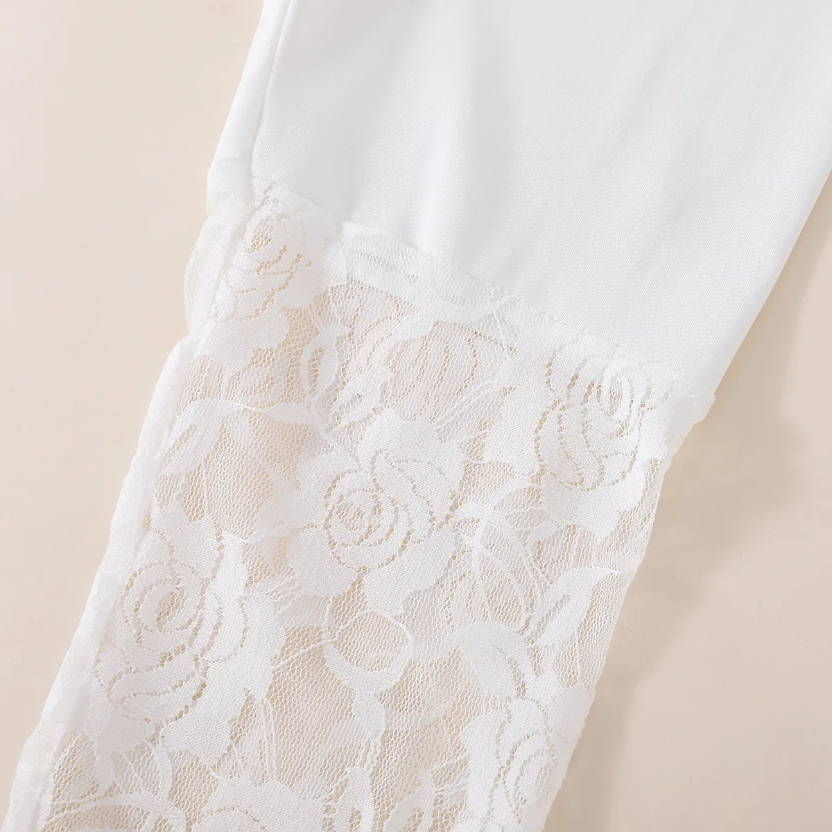 Kid Girl Floral Lace Design Solid Color Capri Leggings White image 4