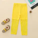 Kid Girl Floral Lace Design Solid Color Capri Leggings Yellow