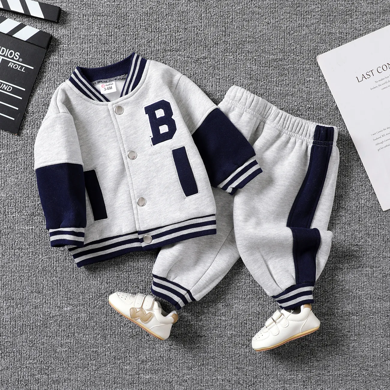 2pcs Baby/Toddler Boy Classic Letter Long Sleeve Set big image 1