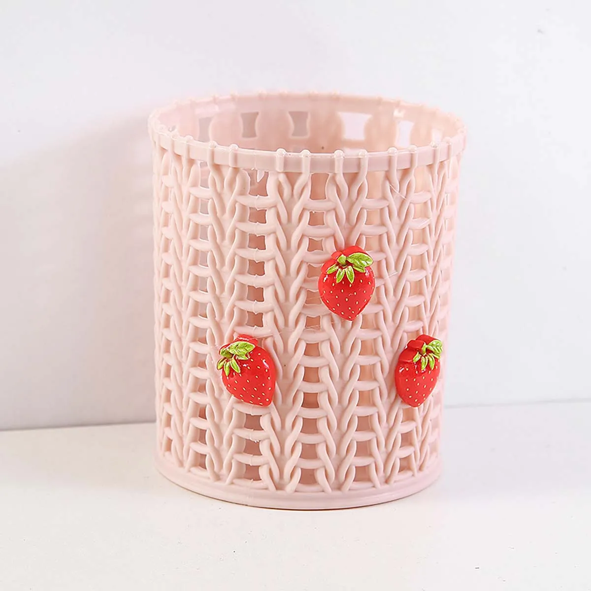 Creative Imitating Rattan Pencil Holder Makeup Cosmetic Brush Storage Box Desk Organizer Office School Supplies Pink