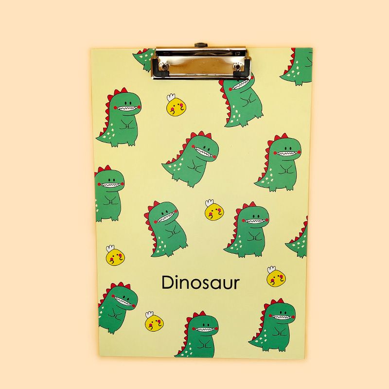 Cute Cartoon Dinosaur Pattern A4 Clipboard Hardboard Flat Clip Board Writing Pad File Folder School 
