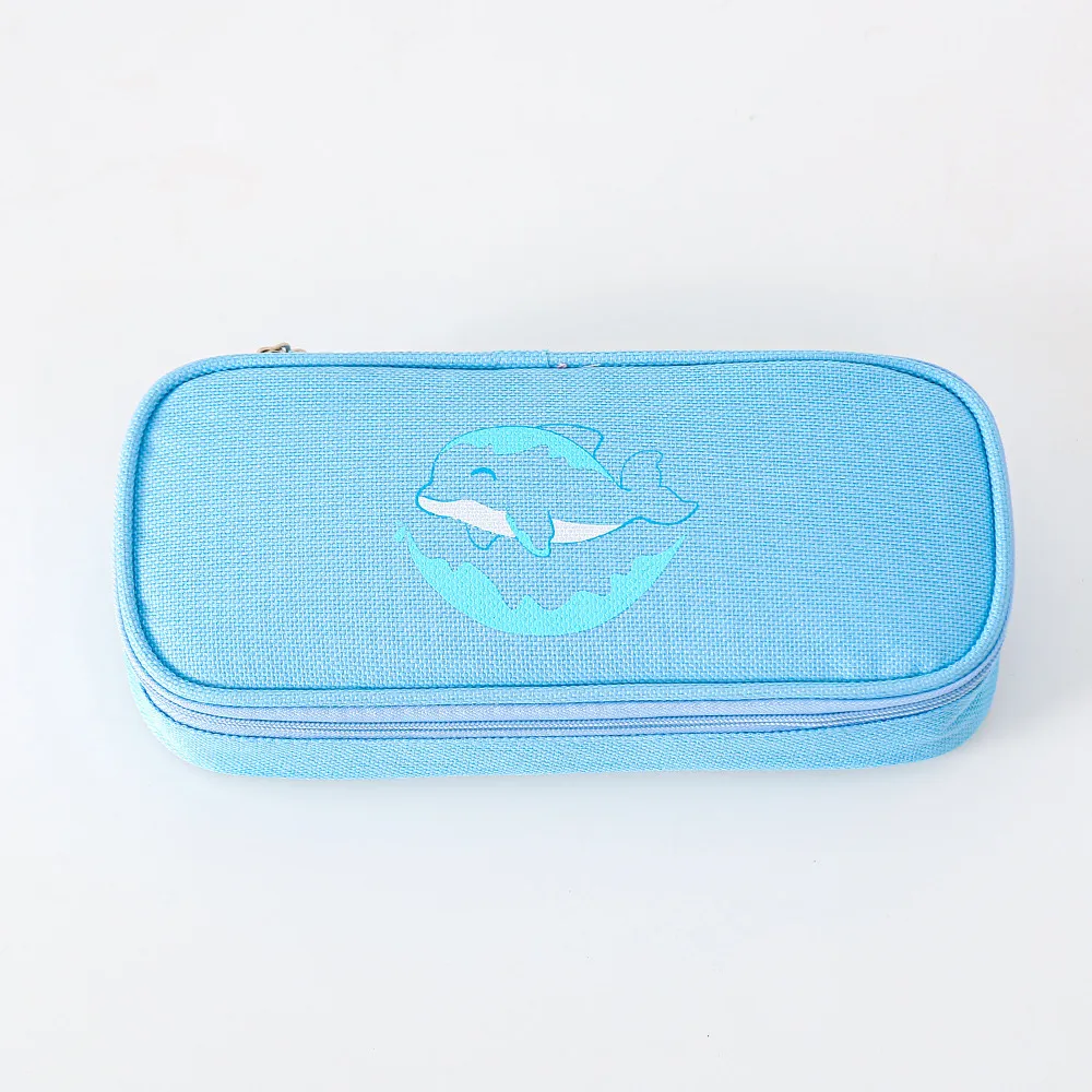 Cute Cartoon Animal Large Capacity Pen Pencil Case Zipper Pen Pouch Student Stationery Supplies Blue