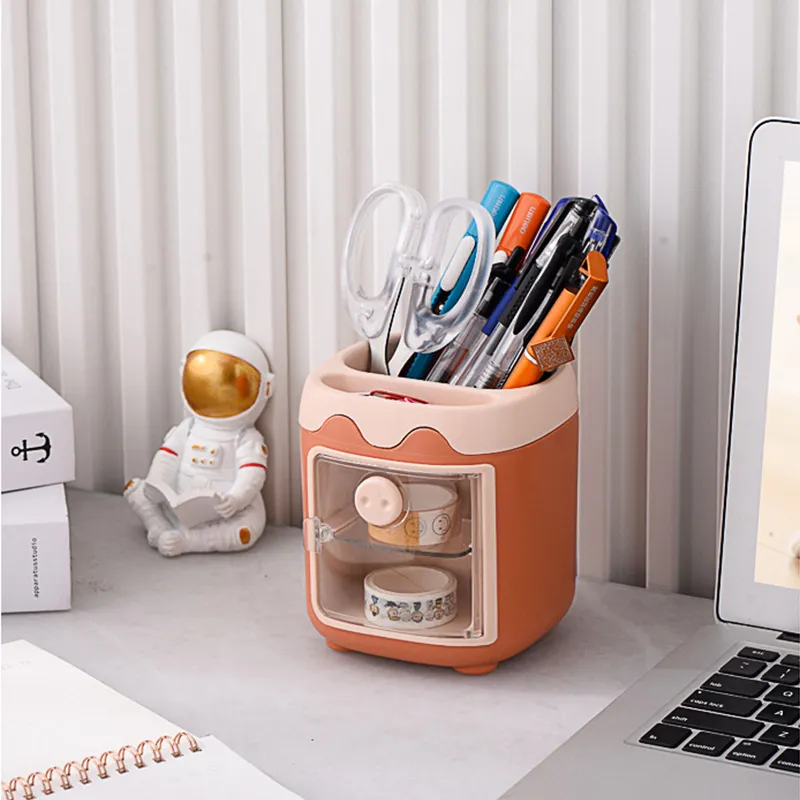 Cute Pen Holder with Dust Lid Compartment Pencil Pen Holder Desk Organizers Container Stationery Supplies big image 10