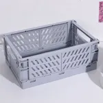 سلة تخزين بلاستيكية قابلة للطي إبداعية صندوق منظم قرطاسية لسطح المكتب اللون الرمادي