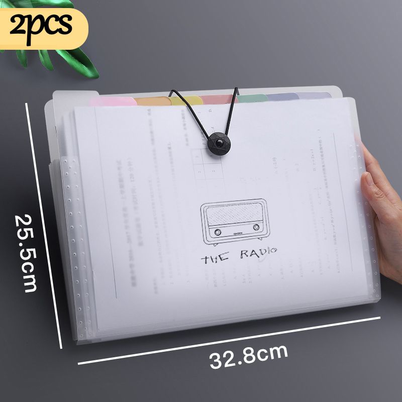 2-pack Cute Pattern A4 Expanding File Folder Portable Clear Expandable Organizer Rope Buckle Closure