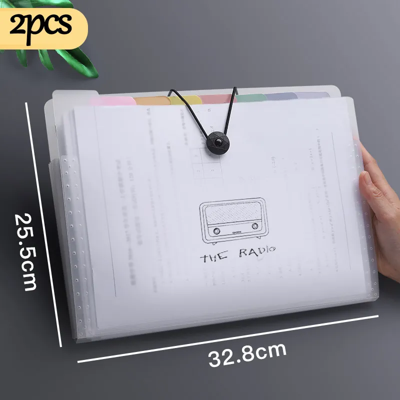 2-pack Cute Pattern A4 Expanding File Folder Portable Clear Expandable Organizer Rope Buckle Closure for Examination Paper Document Creamy White big image 1