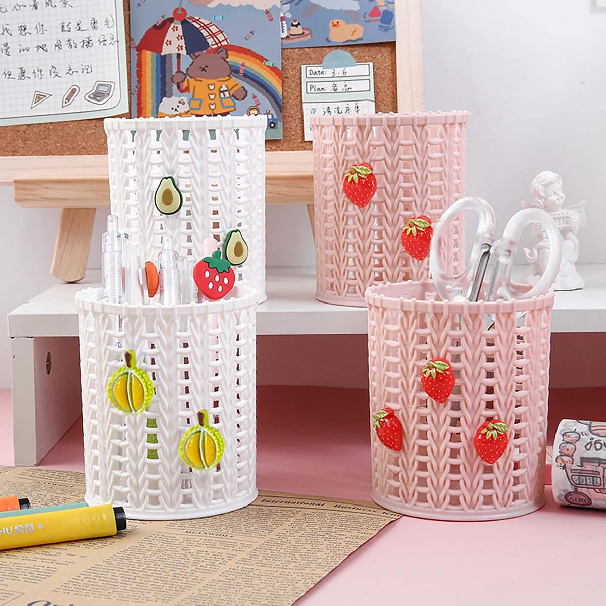 Creative Imitating Rattan Pencil Holder Makeup Cosmetic Brush Storage Box Desk Organizer Office School Supplies  image 3