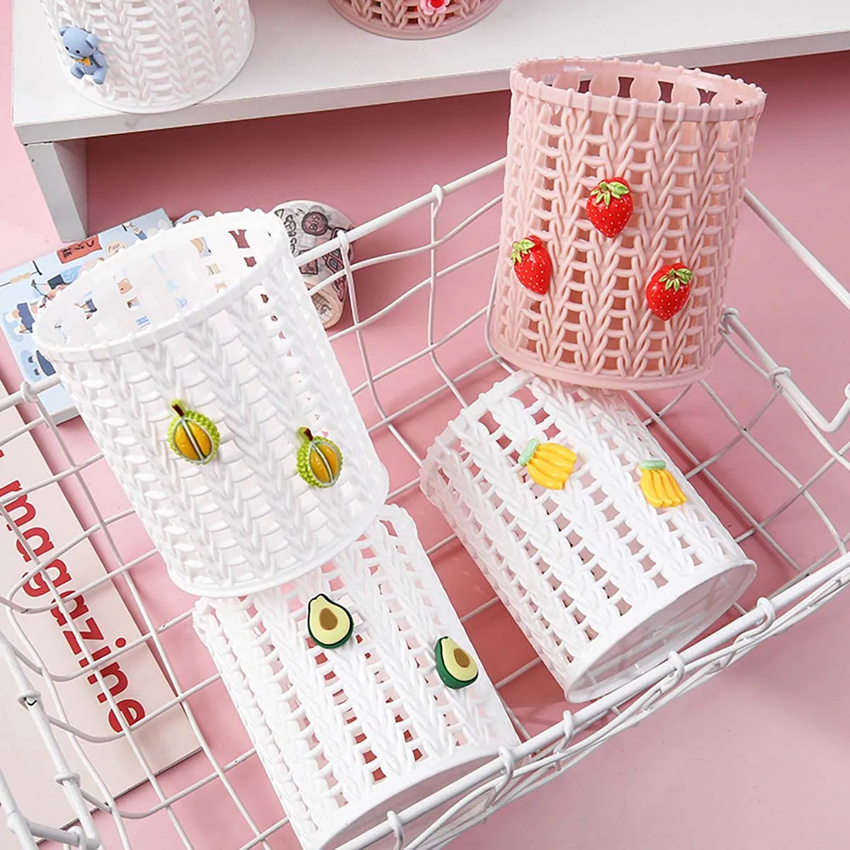 Creative Imitating Rattan Pencil Holder Makeup Cosmetic Brush Storage Box Desk Organizer Office School Supplies  image 4
