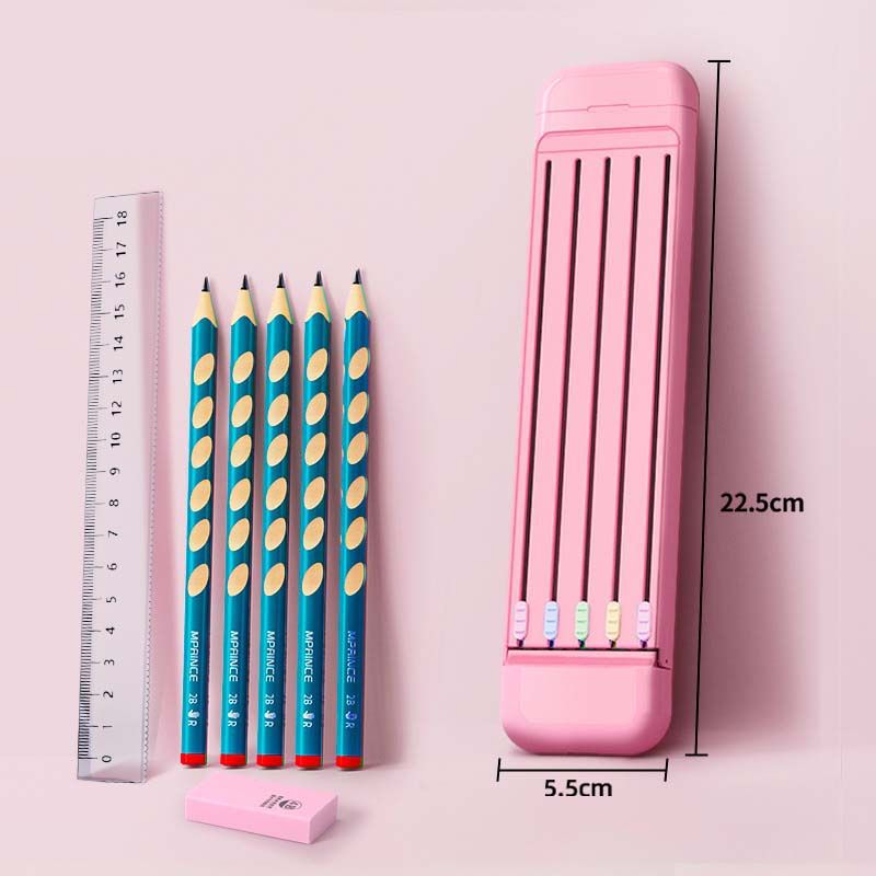 

4-Piece Set Pencil Case Stationery Set Including Pencil Box & Eraser & Ruler & Pencils Students Stationery Supplies