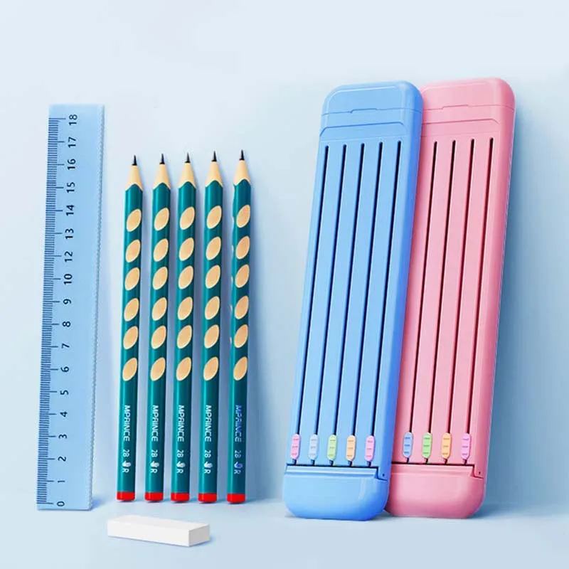 4-Piece Set Pencil Case Stationery Set Including Pencil Box & Eraser & Ruler & Pencils Students Stationery Supplies big image 3