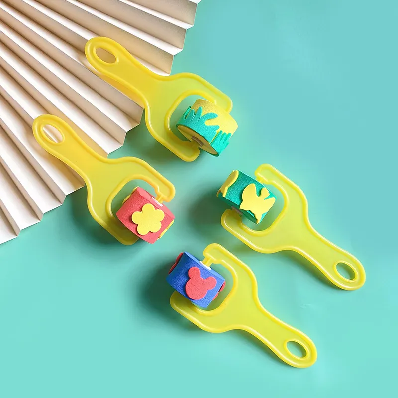 4-pack Drawing Sponge Roller Brush Kid Paint Graffiti DIY Tool Sponge Brush Painting Tools School Stationery Yellow