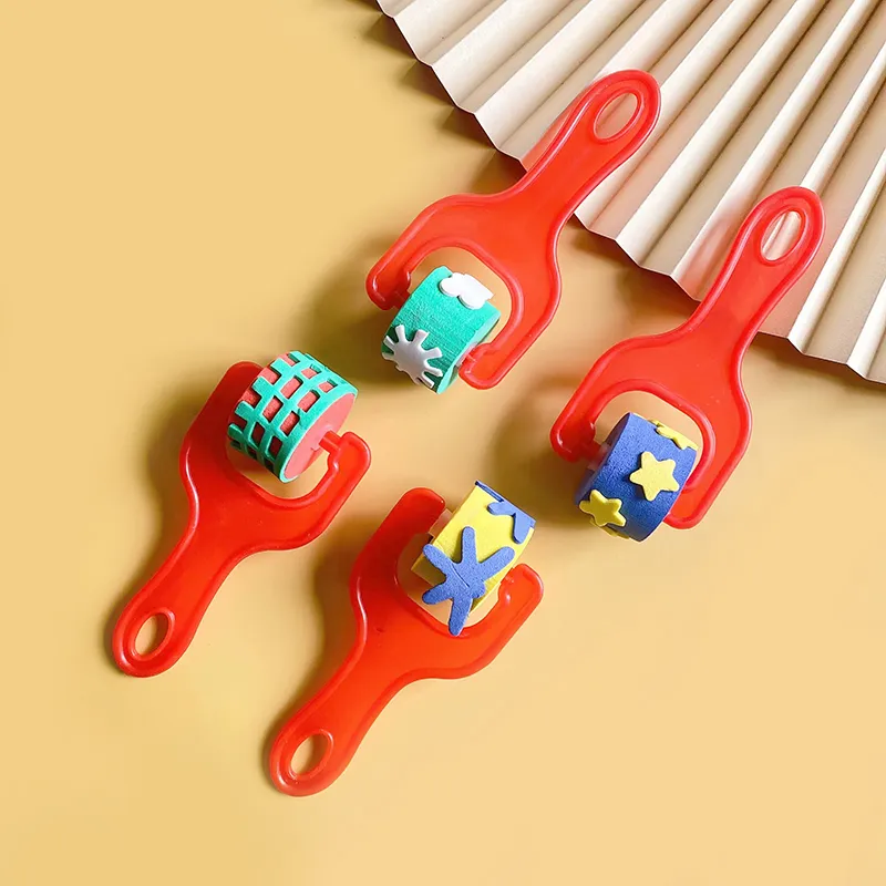 4-pack Drawing Sponge Roller Brush Kid Paint Graffiti DIY Tool Sponge Brush Painting Tools School Stationery Red
