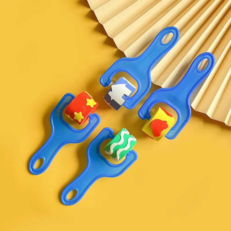 4-pack Drawing Sponge Roller Brush Kid Paint Graffiti DIY Tool Sponge Brush Painting Tools School Stationery Blue