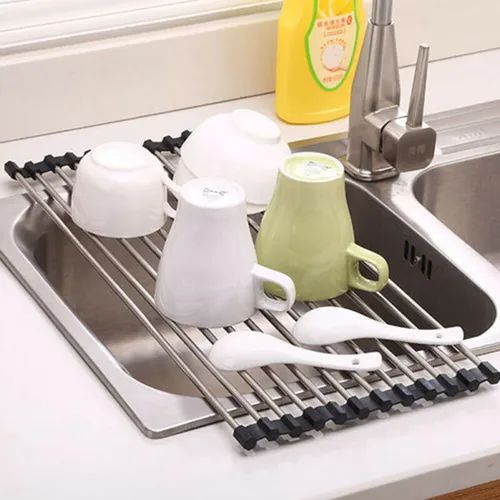Rack de secagem de pratos dobrável roll-up rack de secagem de pia de cozinha escorredor de pratos portátil escorredor de pratos