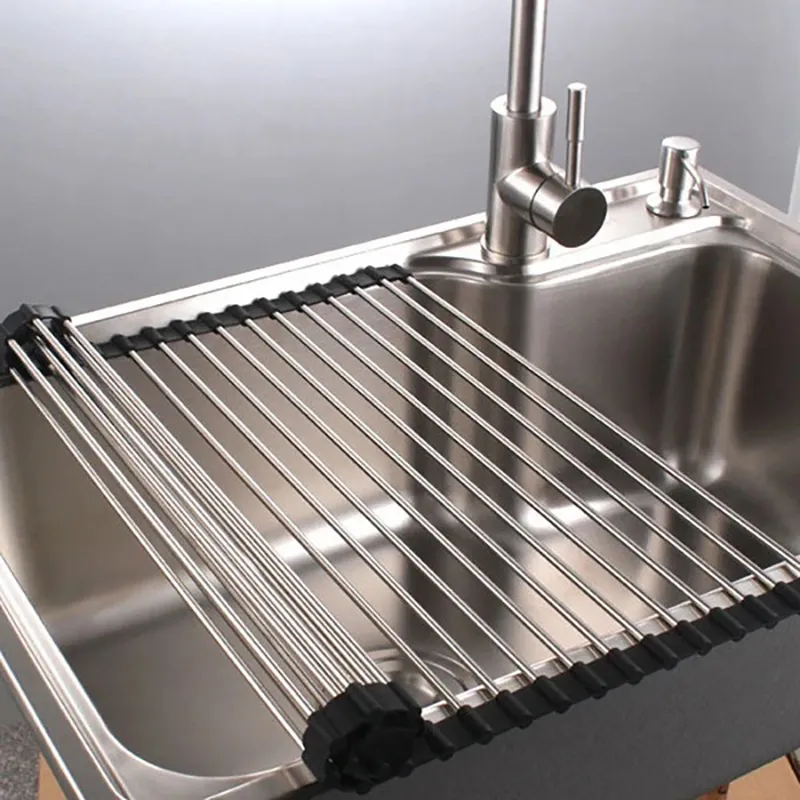 Roll-Up Foldable Dish Drying Rack Kitchen Sink Drying Rack Portable Dish Rack Dish Drainer Black image 3