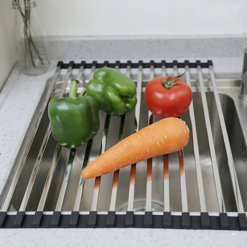Roll-Up Foldable Dish Drying Rack Kitchen Sink Drying Rack Portable Dish Rack Dish Drainer Black image 6