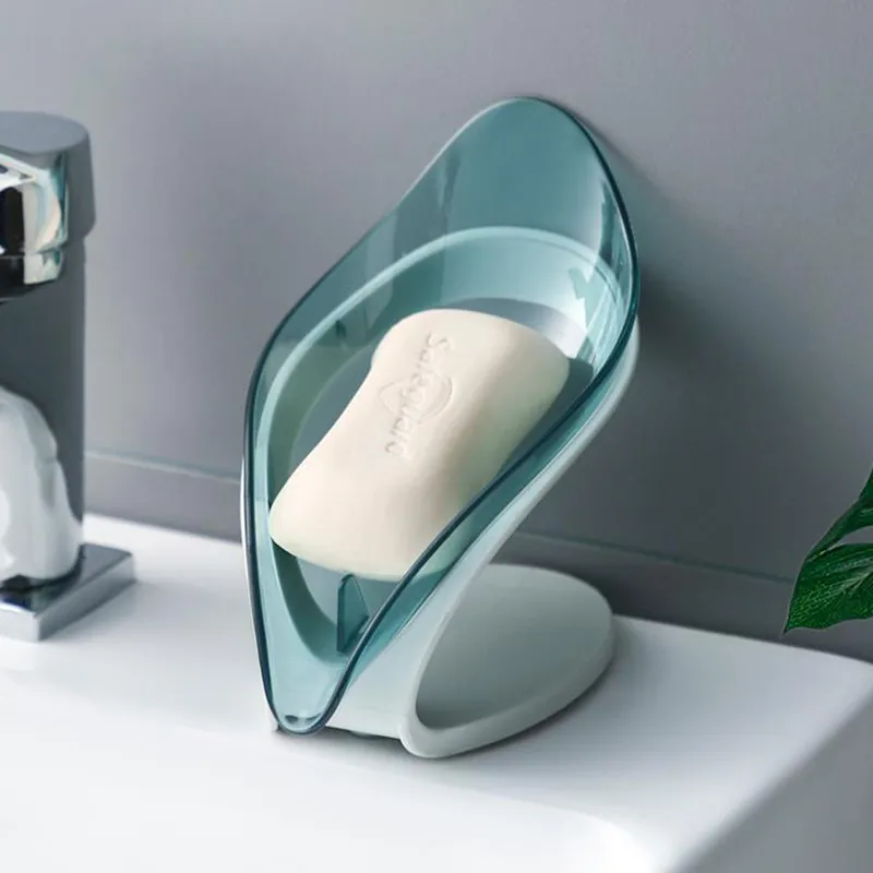 porte-savon créatif en forme de feuille avec ventouse plateau de boîte à savon non perforé auto-videur pour garder le savon au sec facile à nettoyer Vert big image 1
