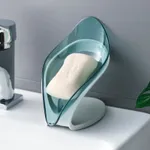 Jabonera creativa en forma de hoja con ventosa, caja de jabón no perforada, bandeja autodrenante para mantener el jabón seco y fácil de limpiar Verde