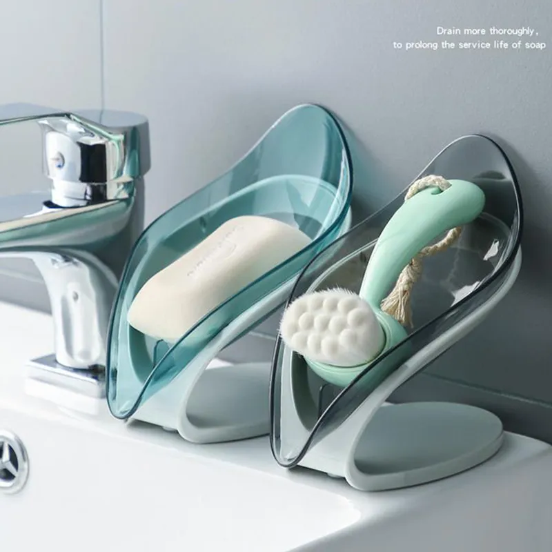 Creative Leaf Shape Soap Holder with Suction Cup Not Punched Soap Box Tray Self Draining to Keep Soap Dry Easy to Clean big image 3