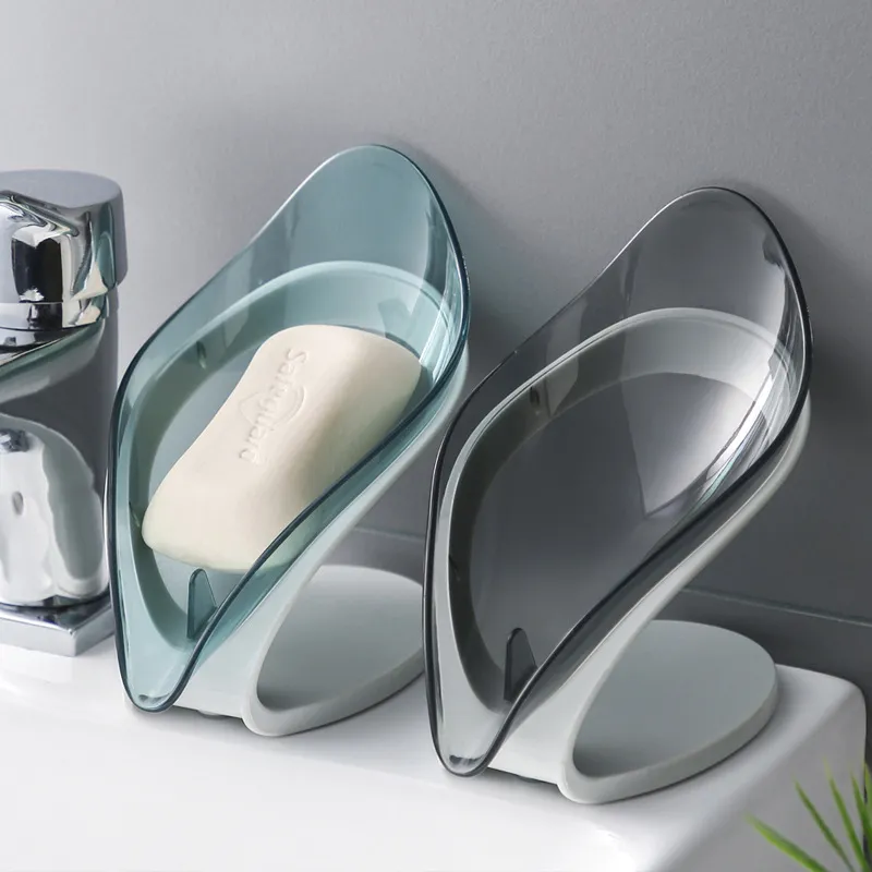 創意葉形皂架帶吸盤不打孔皂盒托盤自排水保持皂幹易清潔 綠色 big image 1