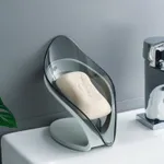創意葉形皂架帶吸盤不打孔皂盒托盤自排水保持皂幹易清潔 灰色