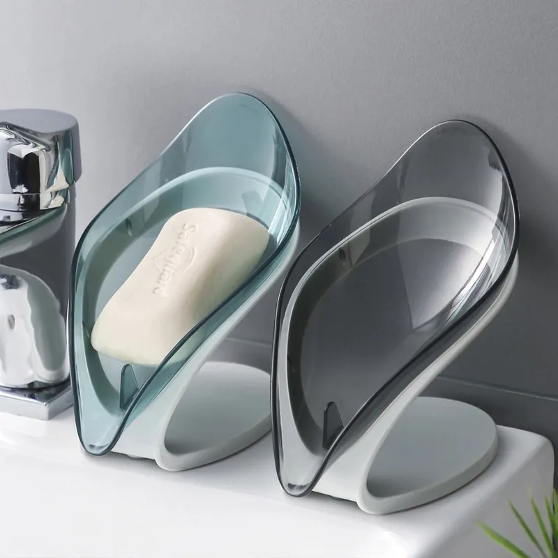 Creative Leaf Shape Soap Holder with Suction Cup Not Punched Soap Box Tray Self Draining to Keep Soap Dry Easy to Clean Multi-color big image 1