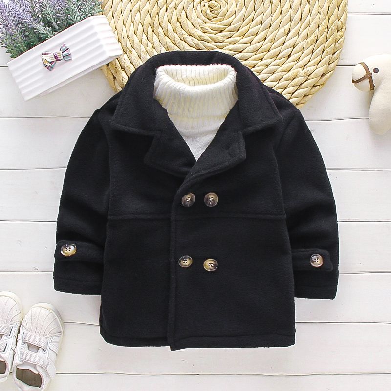 

Toddler Boy Double Breasted Lapel Collar Solid Color Overcoat