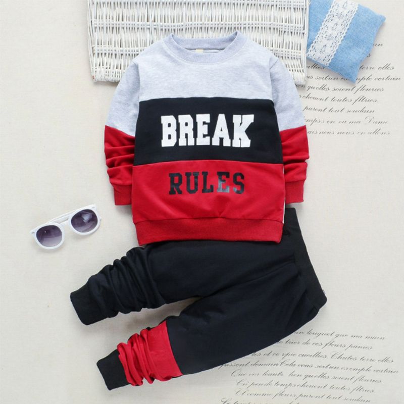 

2-piece Toddler Boy Letter Print Colorblock Sweatshirt and Elasticized Pants Set