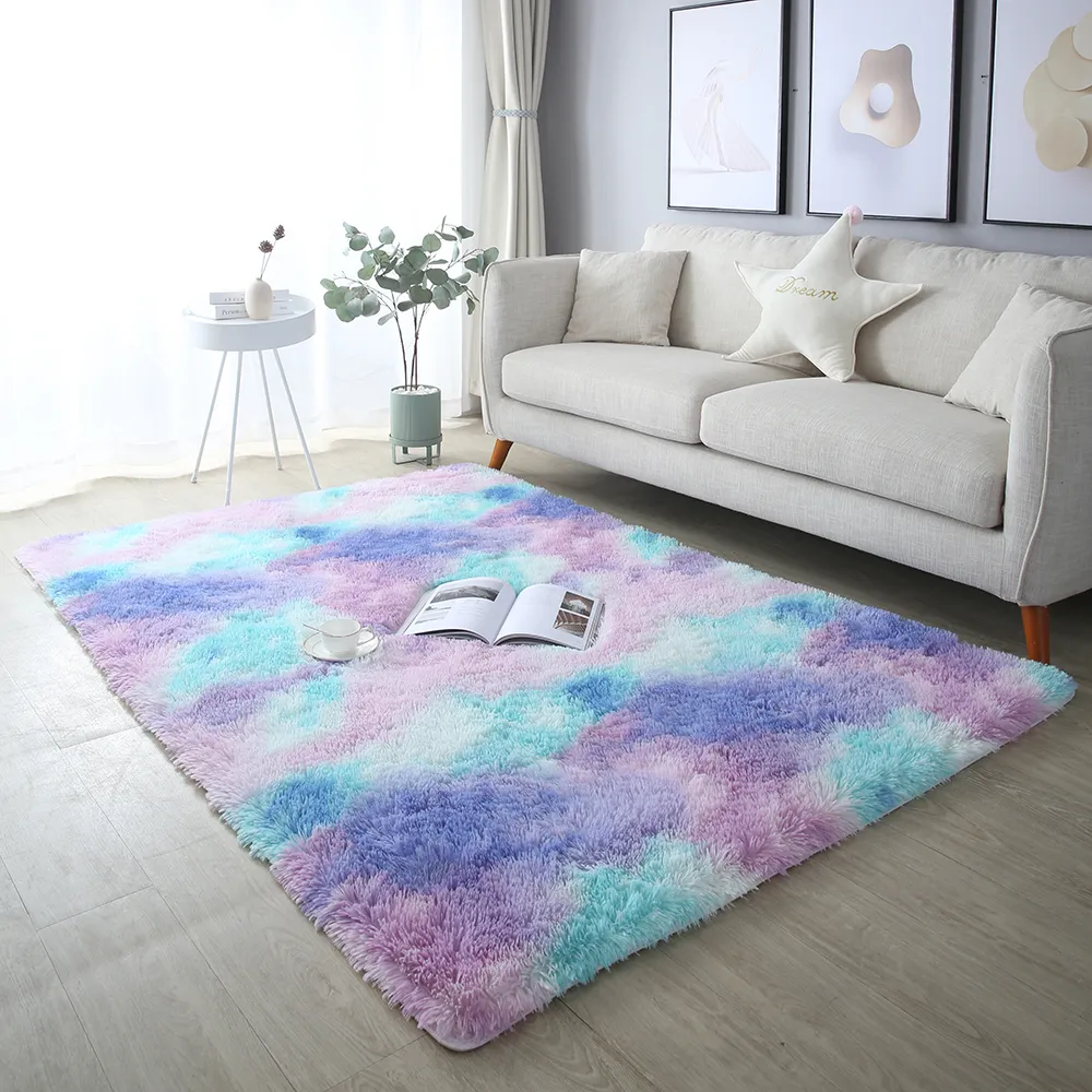 Shaggy Fluffy Faux Fur Area Rug Tie Dye Luxury Modern Indoor Plush Carpet Rugs for Bedroom Living Room