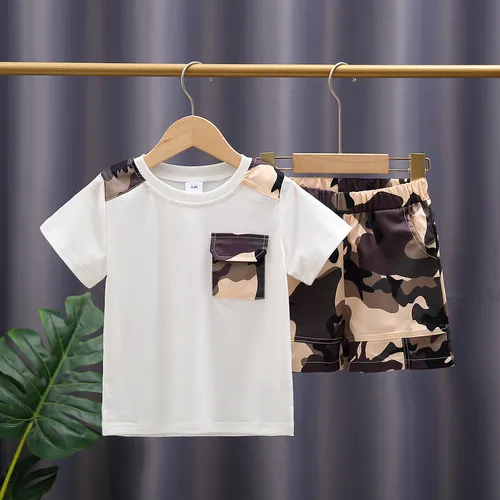 2pcs Toddler Boy Casual Camouflage Print Tee and Shorts Set