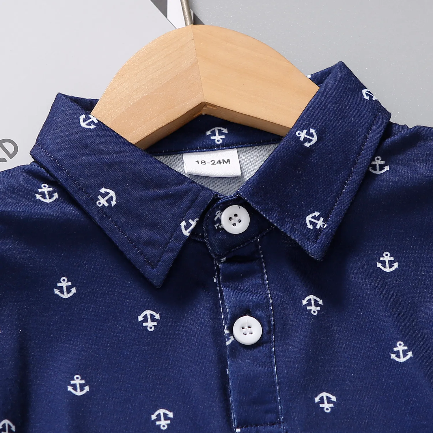2pcs Toddler Boy Preppy Style Anchor Print Polo Shirt And Shorts Set